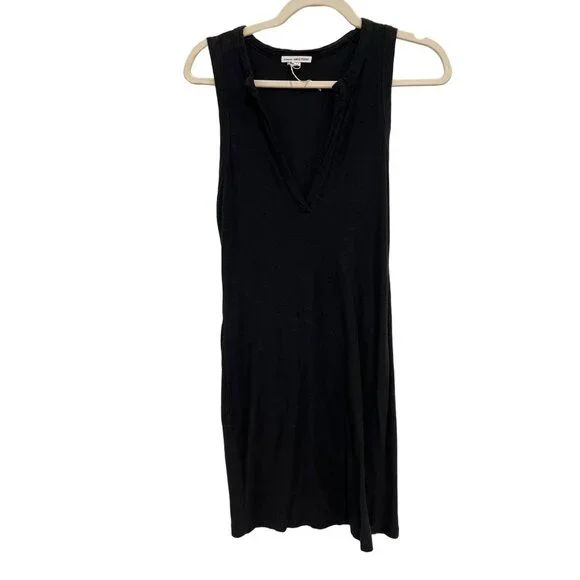 James Perse | Dresses | Standard James Perse Deep Vneck Tank Dress Women S  Mini Black Cotton Modal Ch | Poshmark